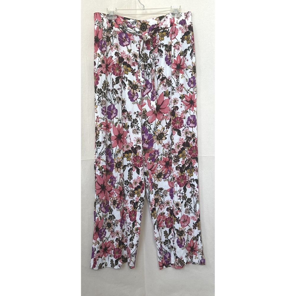 Sabrina Lauren NY Gipsy Boho Beachy Resortwear Pink Floral Wide Leg Pants Sz L